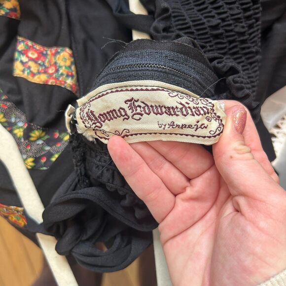 Vintage Young Edwardian by Arpeja Black Prairie Patchwork Maxi Dress 7 XS Small - Picture 5 of 9